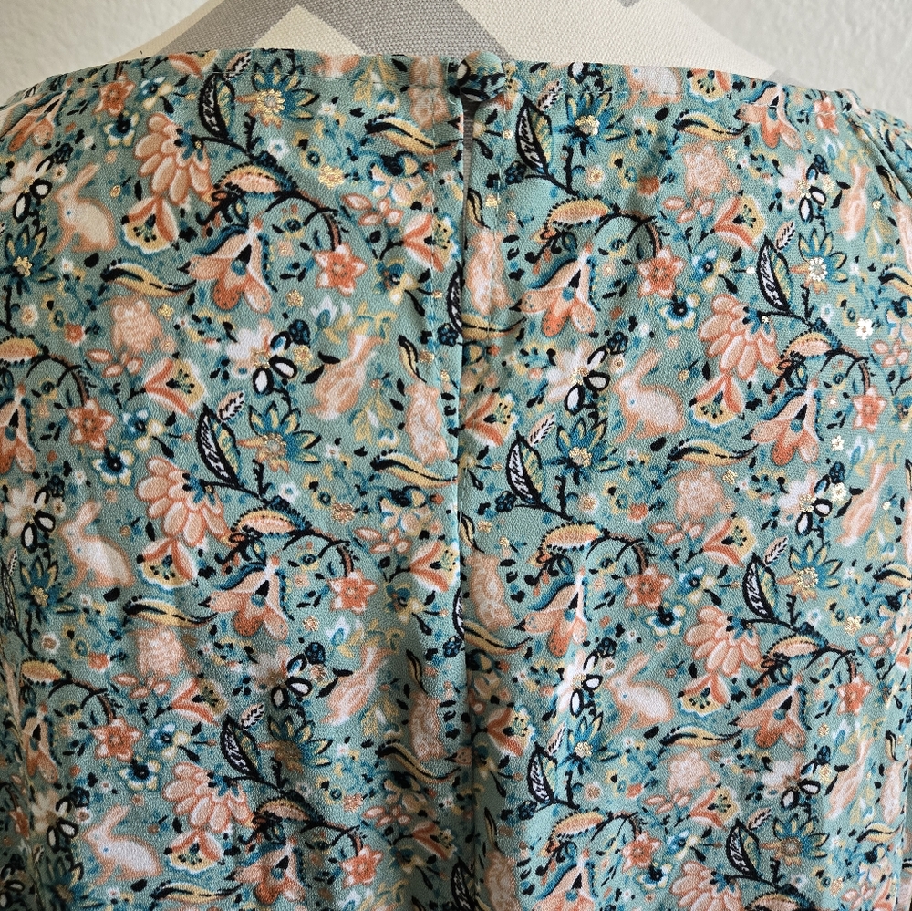 LC Lauren Conrad Sage Green Boho Blouse with Floral Spring Print Size XXL - Picture 7 of 14